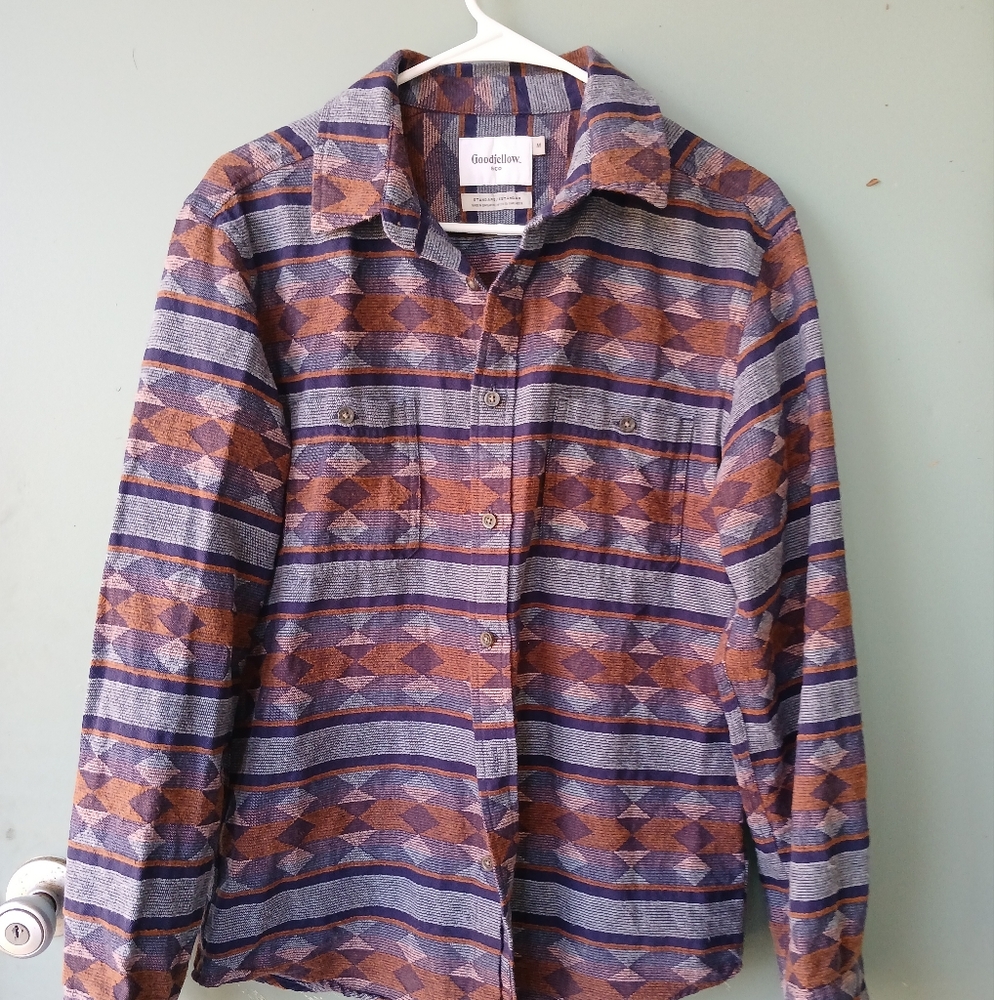 Goodfellow & Co Blue and Brown Casual Button Down Shirt